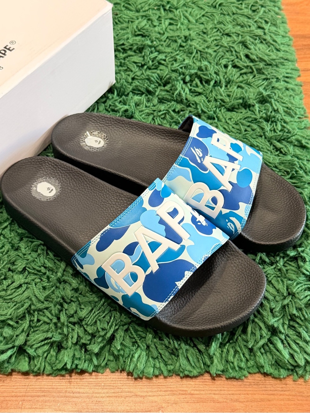 BAPE - Blue ABC Camo Logo Slides - Size 7M